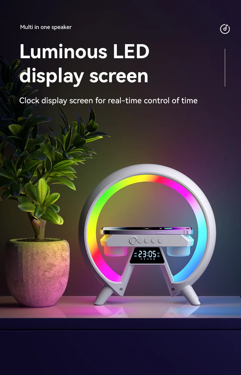 New Colorful Dazzling With Clock Lamp Bedside Speaker Multi-function Bluetooth Audio Wireless Charger Nightlight