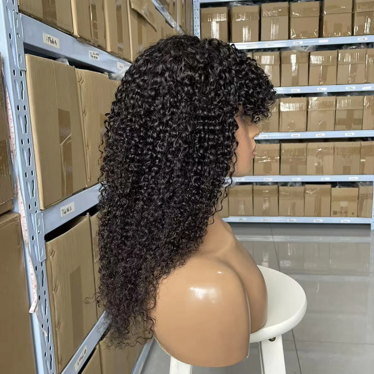 Water Wave Human Hair Wigs with Bangs Full Machine Made