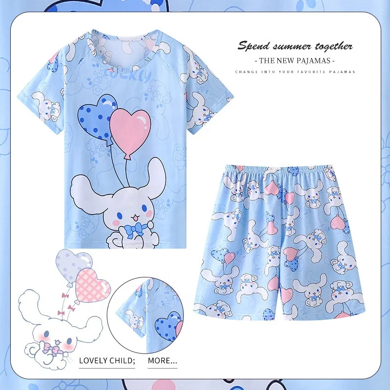 Kawaii Sanrios Kts Kuromi Cinnamoroll Children's Summer Thin Pajama Two ...