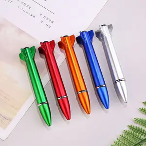 Custom Logo Printing 2-in-1 Novelty Rocket Shaped LED Light Ballpoint Pen 1.0mm Writing Width Promotional Gift Pen
