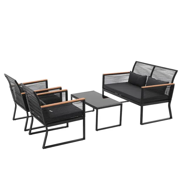 Homecome 4-Piece Modern Metal Table Conversation Set Waterproof UV Resistant Patio Furniture for Outdoor Garden