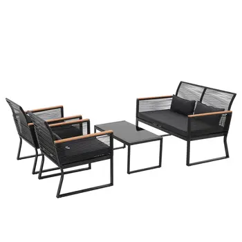 Homecome 4-Pieces Modern Table Conversation Set Outdoor Garden Waterproof UV Resistant Patio Furniture