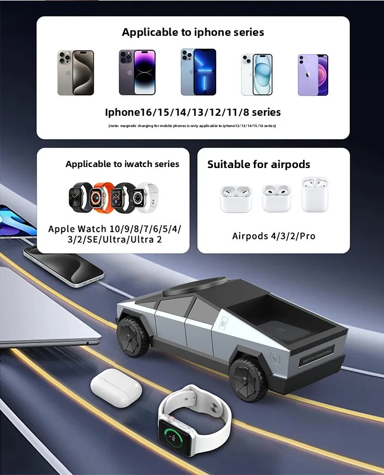 Cybertruck-Style 3-in-1 Magnetic Wireless Charging Stand