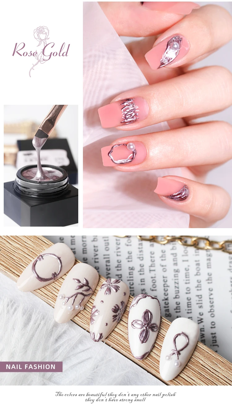 Nail Art Emboss Sculpture Carving Gel Private Label 3 Colors Metallic
