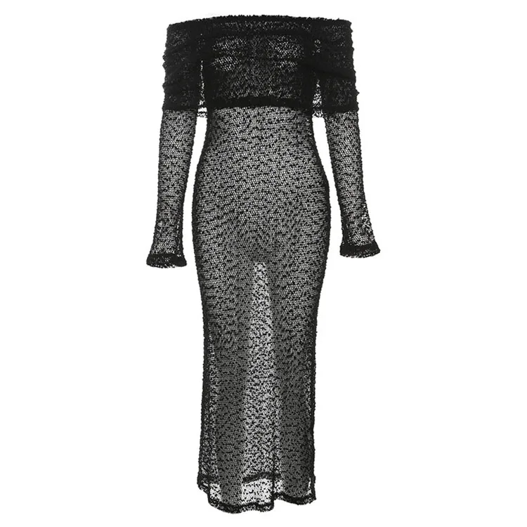 Fall 2024 Women Clothes Long Sleeve Off The Shoulder Elegant Ladies Casual Dress Knitted Sweater Dress