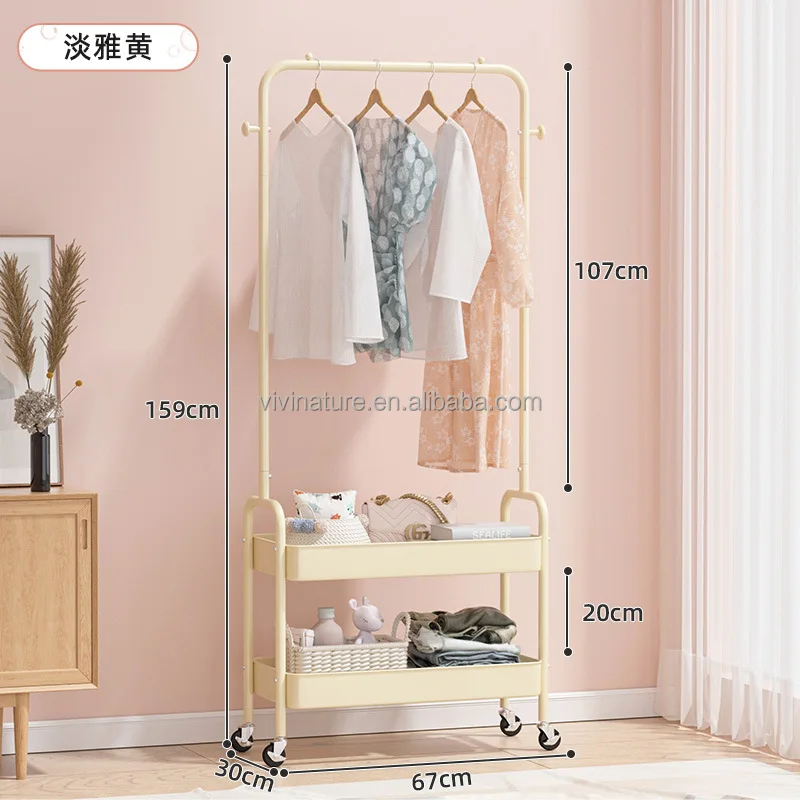 Garment Cloth Rolling Storage Metal Cart Clothes Organizer Coat Rack Storage Stand on Wheels