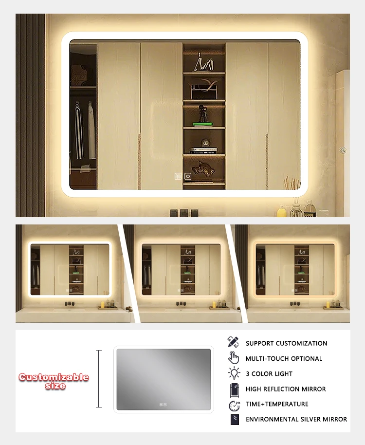 product hotsale backlit smart sensor touch mirror decoration wall mounted mirror defogger led bathroom mirror with led light-4