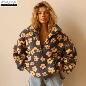 Hooded Printed Fleece Floral Anti-Pilling Sweatshirt Front Logo 420g  Autumn Winter New Fashion Women's 100% Polyester