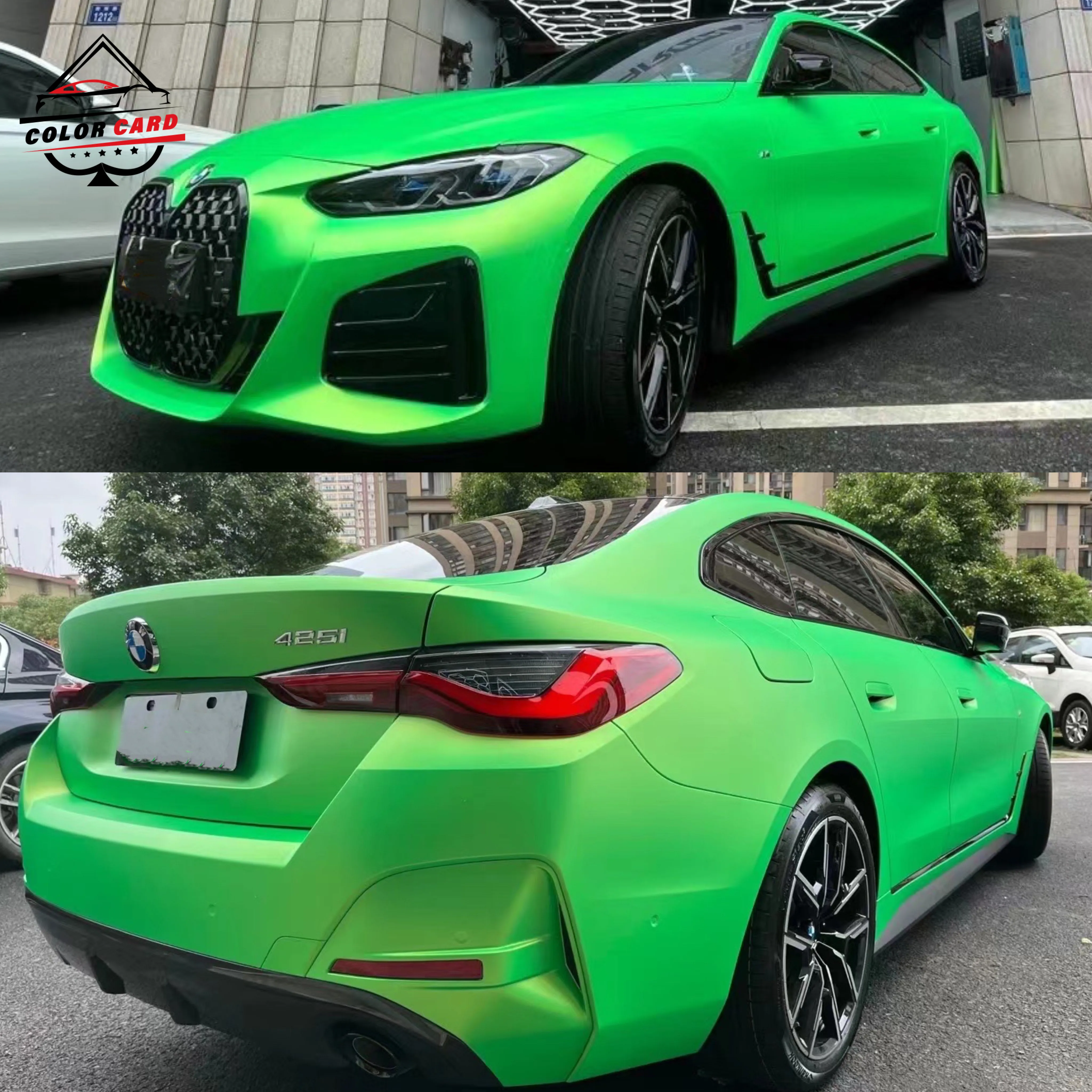 蛍光グリーン自己粘着車包装紙究極のフラット気泡フリー車両ステッカー