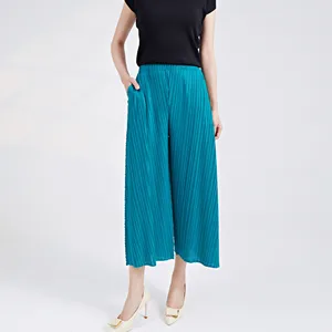 2025 Summer Women's Pants Thin High Waist Loose Plus Size Slimming Draped Silhouette Miyake Pleated Cropped Casual Pants