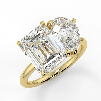 Moissanite Fine Jewelry 10K 14K 18K White Gold Two Tones GRA 3CT Emerald Pear Moissanite Diamond Engagement Ring
