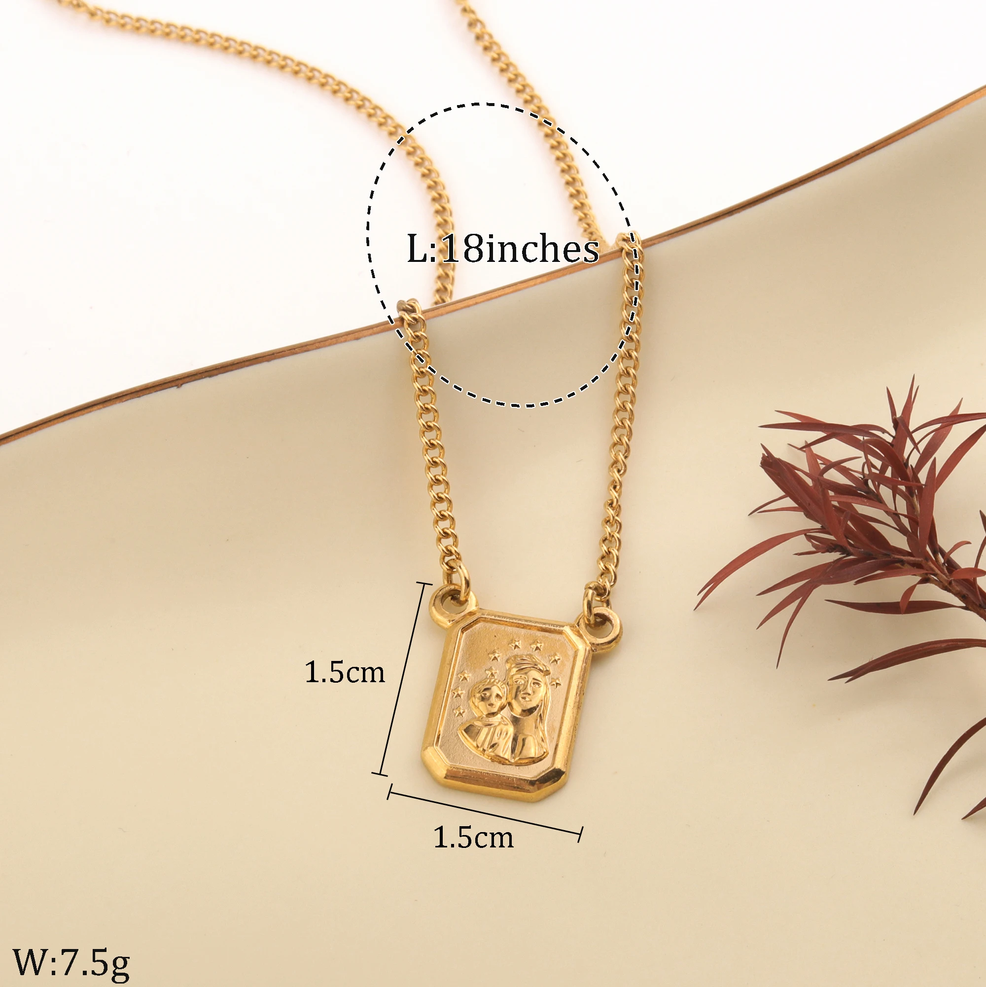 Stainless Steel Jesus Sacred Jewelry Virgen Carmen Guadalupe Scapular  Necklace 14K Gold Plated Catholic Square Medal Neckwear