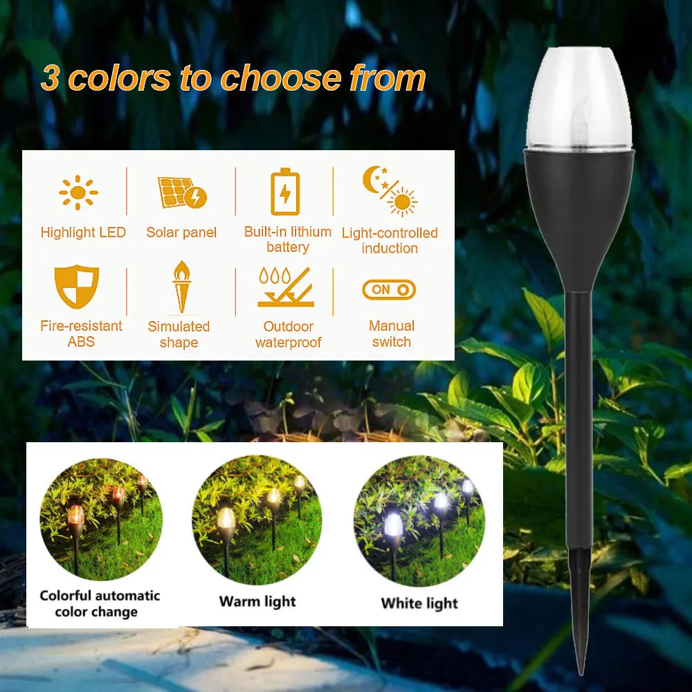 Solar Garden Flames Candle Lights Outdoor Landscape LED Torch Stake Lamp for Decoration Patio Pathway factory