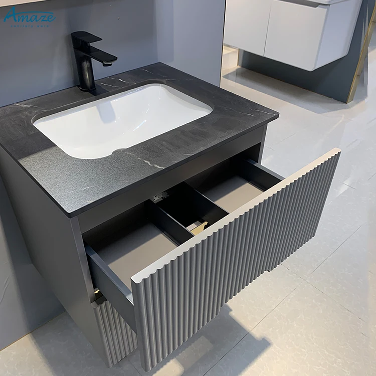 Luxury hotel bathroom vanity marble seamless wash basin modern bathroom sink cabinet with mirror factory