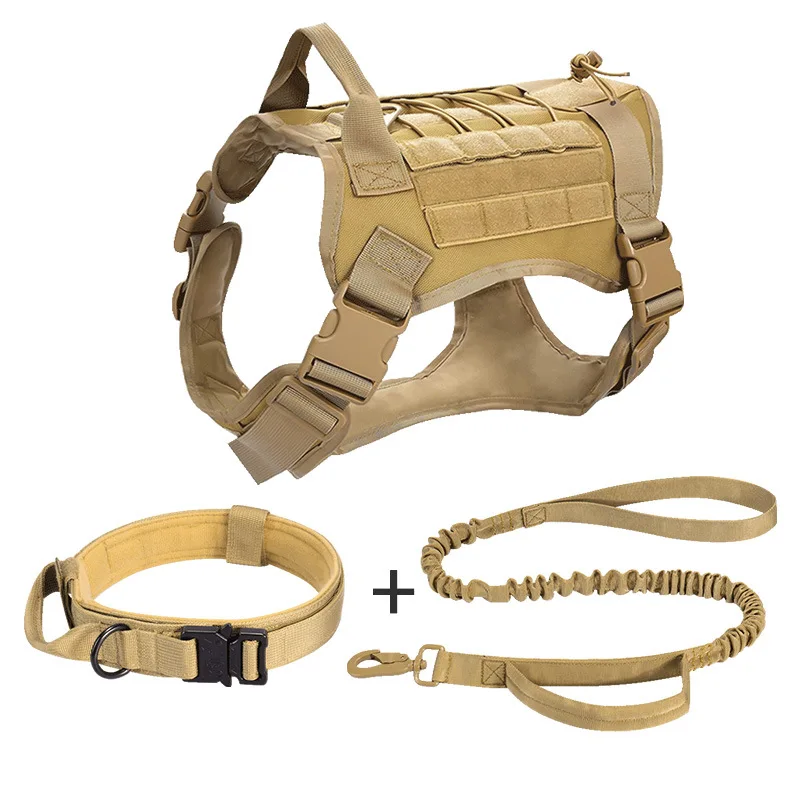 Outdoor Tactical Dog Leash And Collar Training Pet Working Vest Harness Easy Control Large Dog