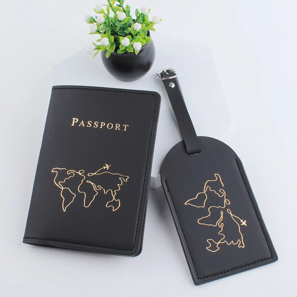 Source Hotel travel low Price Passport Cover Leather Card Holder Luggage  Tag Coffee Grey Leather World Map Charm for Passport Cover Cus on  m.