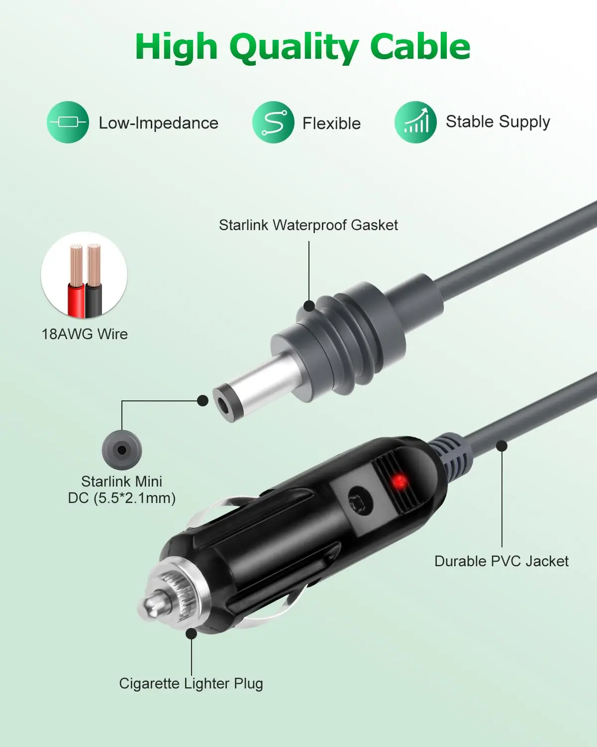 Factory Price Starlink Mini DC Power Cable 12V-24V Car Power Cable with Cigarette Lighter Radio & TV Accessories