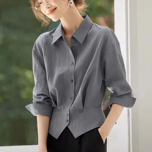 French-Style Ladies Shirt Top 2026 Autumn Blouse, Waist-Cinching And Slimming