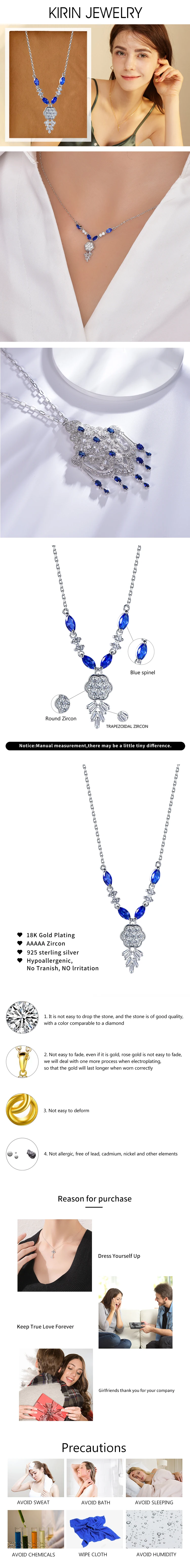 marquise blue spinel CZ mossinate diamond necklace mens sliver chain necklace 925 sterling silver necklace