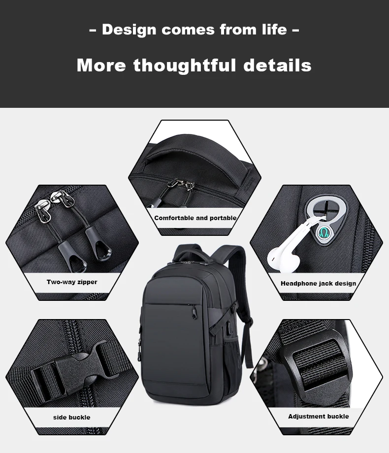 Custom College Portable Travel Lightweight Bag With Headphone Usb Hole