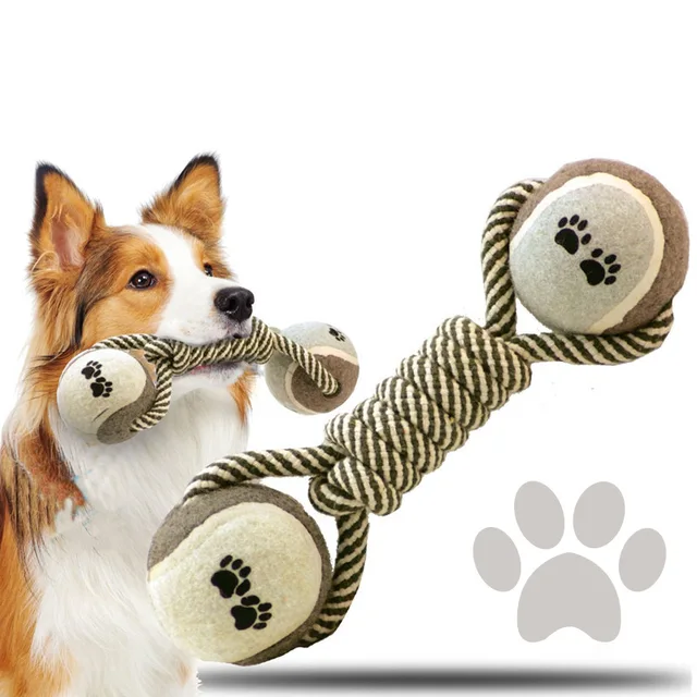 New Wholesale Hot Dog Durable Cotton Rope Dumbbell Molar Ball Dog Chew Toys Dog Puzzle Toy