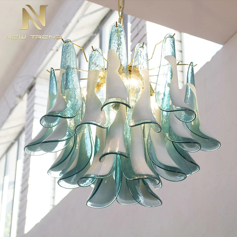 CPL-445 Custom Multi-Color Murano Glass Chandelier | Pink, Blue & Green Glass Tube Pendant Light for Bedroom & Staircase