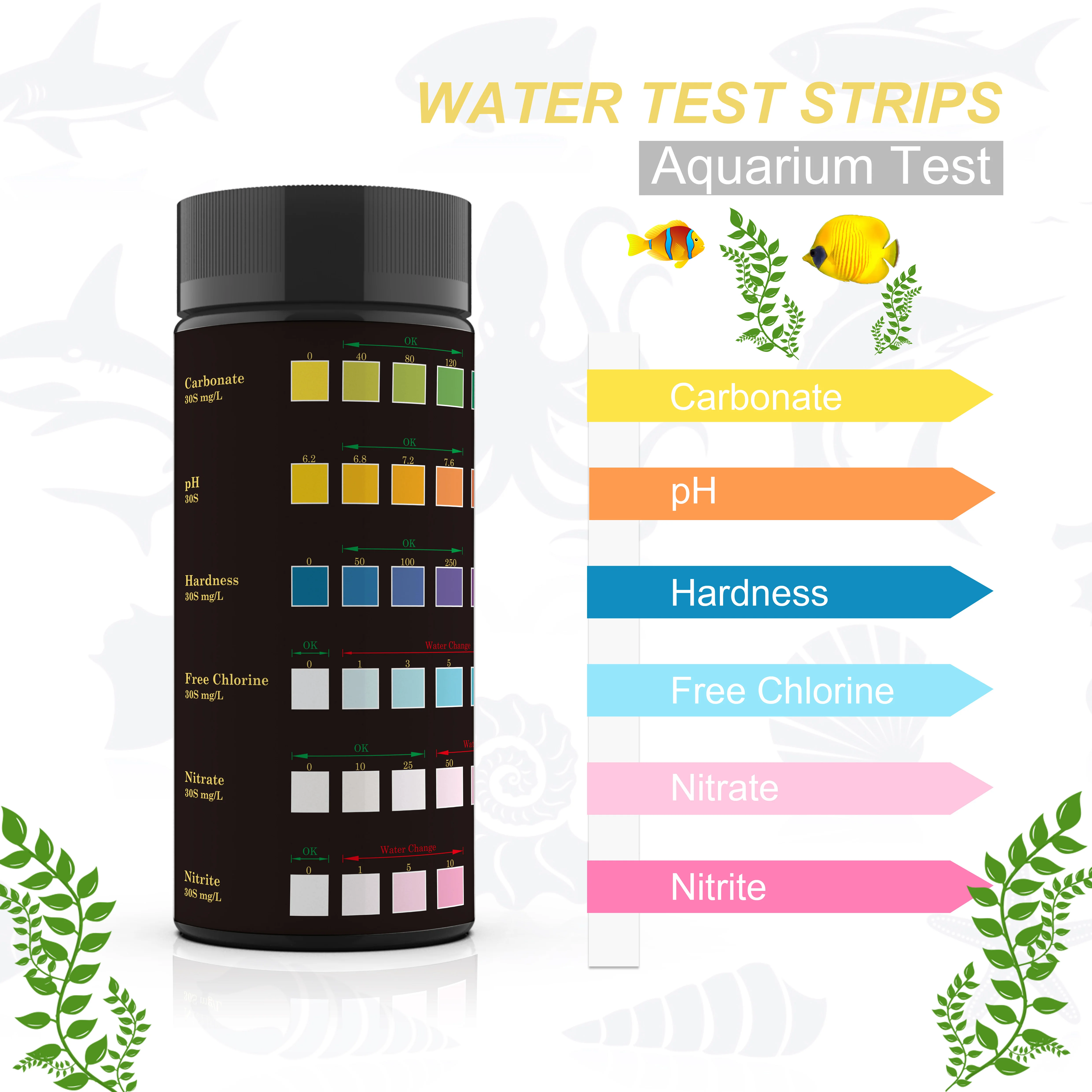 6 In 1 Aquarium Test Strips 100 Pack For Fish Tank Accurate Ph Hardness