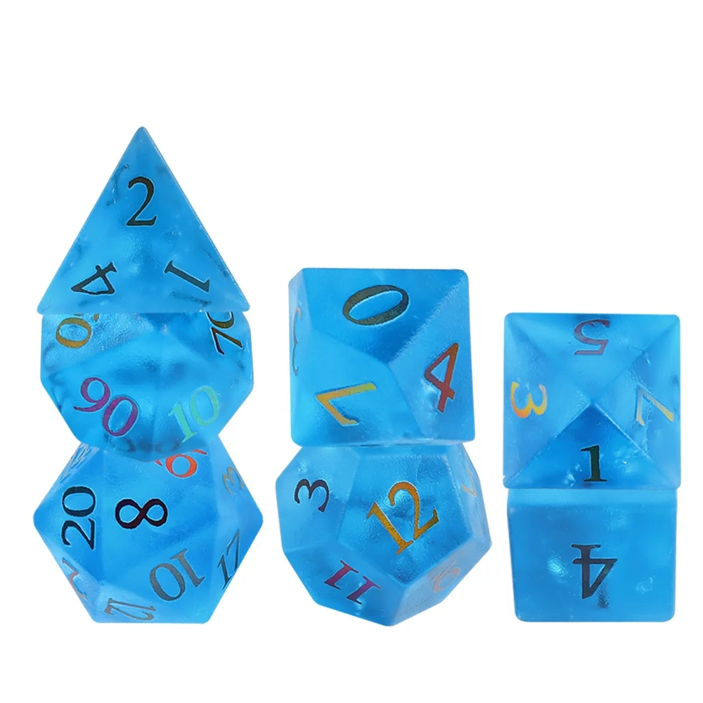 Dice Manufacturers Rpg Dnd Polyhedral Dice Set Bulk Frosted Blue Color Numbered Glass Dice For