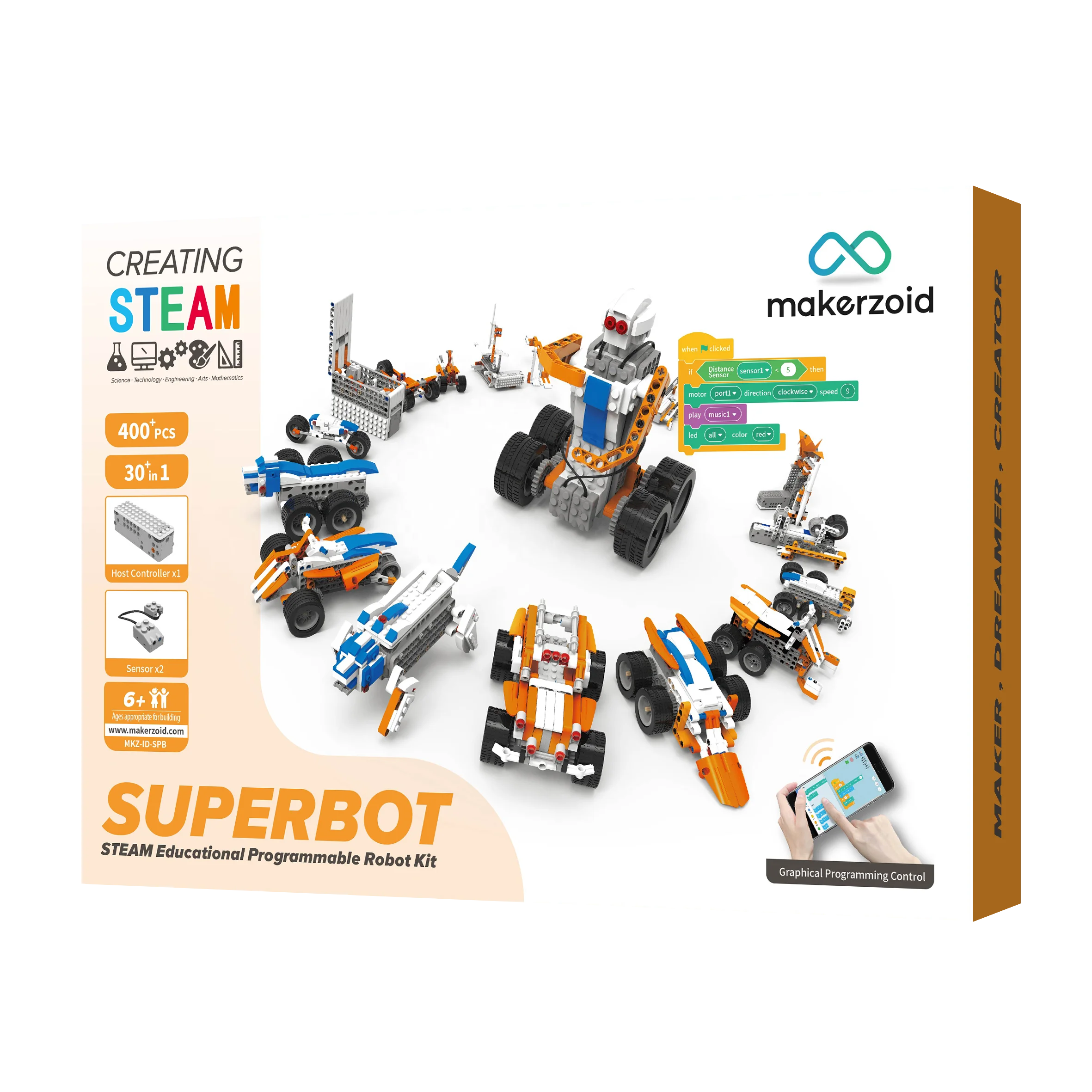 Makerzoid Coding Robot Kits, 26 in 1 Set - App Controlled Stem Educational Toy, Superbot DIY Building Set, Programmable Robotics