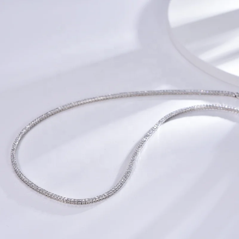 for Women Men Tennis Necklace 18K White Gold Plated 4.0mm Square Cut Zircon Diamond Tennis Chain Necklace