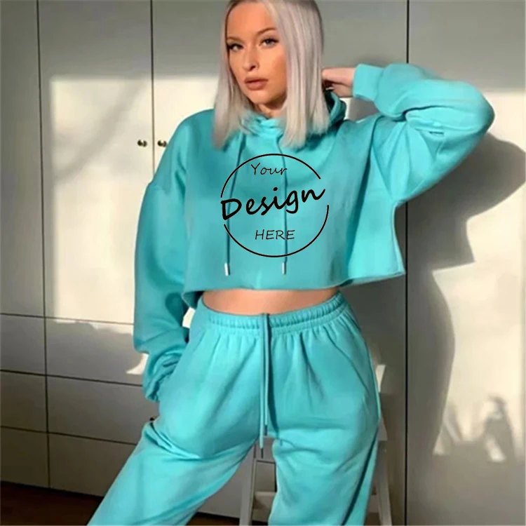 Костюм спортивный женский из 2 предметов укороченная толстовка с капюшоном и штаны принтом укороченный топ джоггеры на