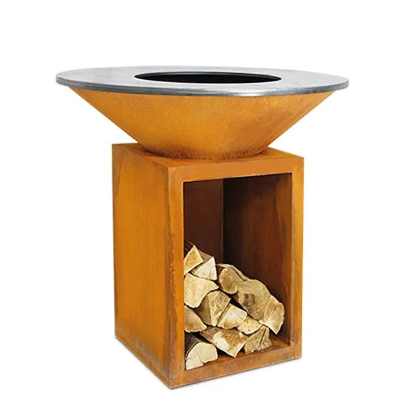 Heavy duty bbq grill burning wood corten steel outdoor barbecue bbq grills