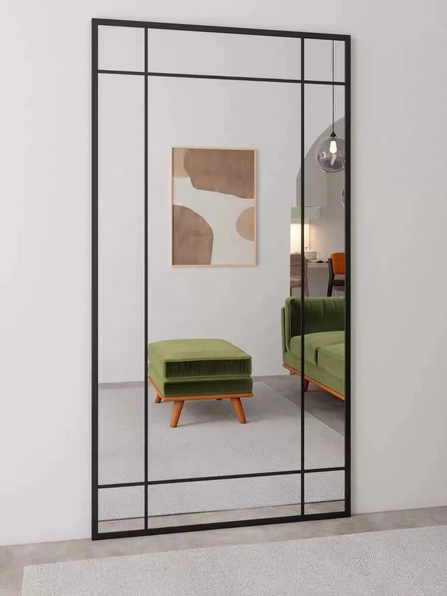 Wholesale Large Custom Standing Framed Window Pane Leaning Full Length Metal Window Mirror
