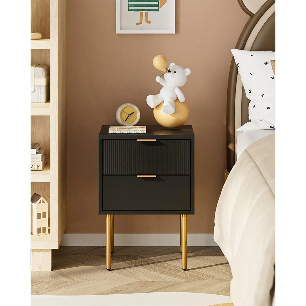 Modern Nightstand with Gold Frame 2 Drawers Small Bedside Table for Bedroom Living Room Dining Wooden Side Table for Home Use supplier