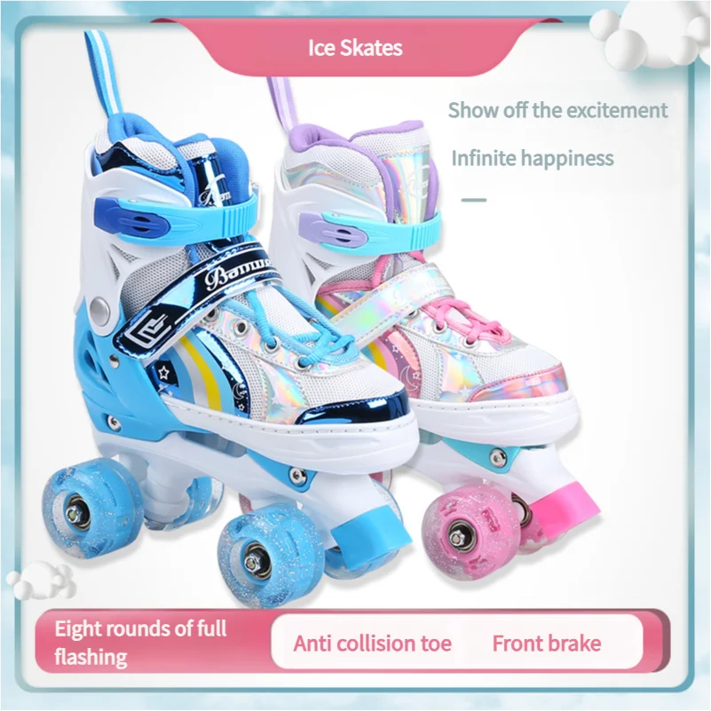 Factory Adjustable 2-5-8-10 Years Old Scholar Baby Four Flash Wheels Double Row Roller Skates