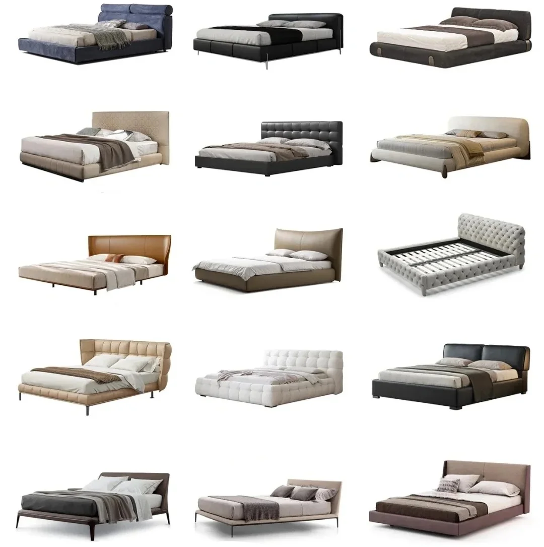 Simple Modern Elephant Ears Double Bed with Reclining Feature Light Luxury Storage Soft Package for Master Bedroom for Weddings