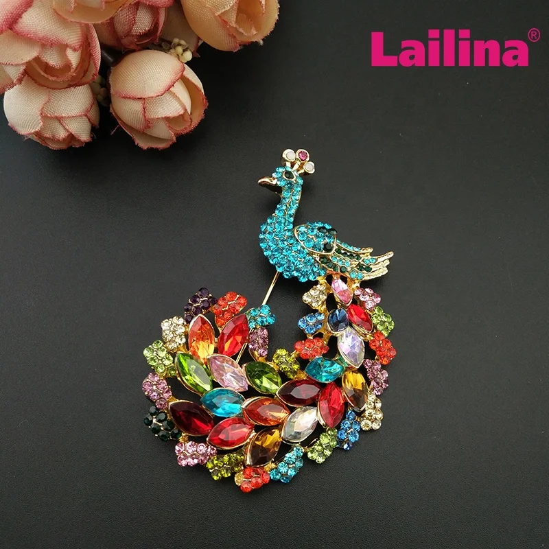 Stylish and Elegant Colored Rhinestone Peacock Brooch Pins Animal Brooches for Women Wedding Party Costume Jewelry