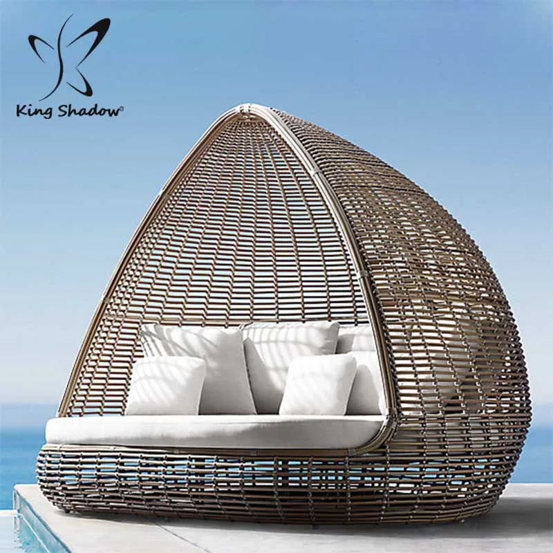 Outdoor Wicker Furniture Outdoor Sunbed with Outdoor Daybed Canopy Sun Lounger Plastic Garden Sofas Modern Hammocks 1pcs