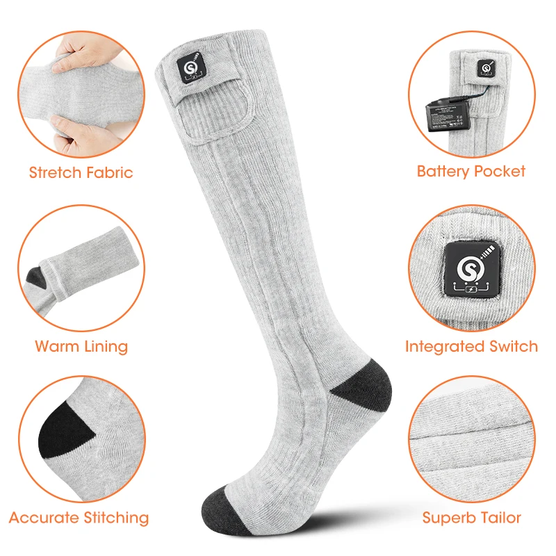 For SAVIOR Coolmax Men's Casual Foot Warm Breathable Rechargeable Battery Heating Socks 7.4V Winter Thermal Electric Heated ODM