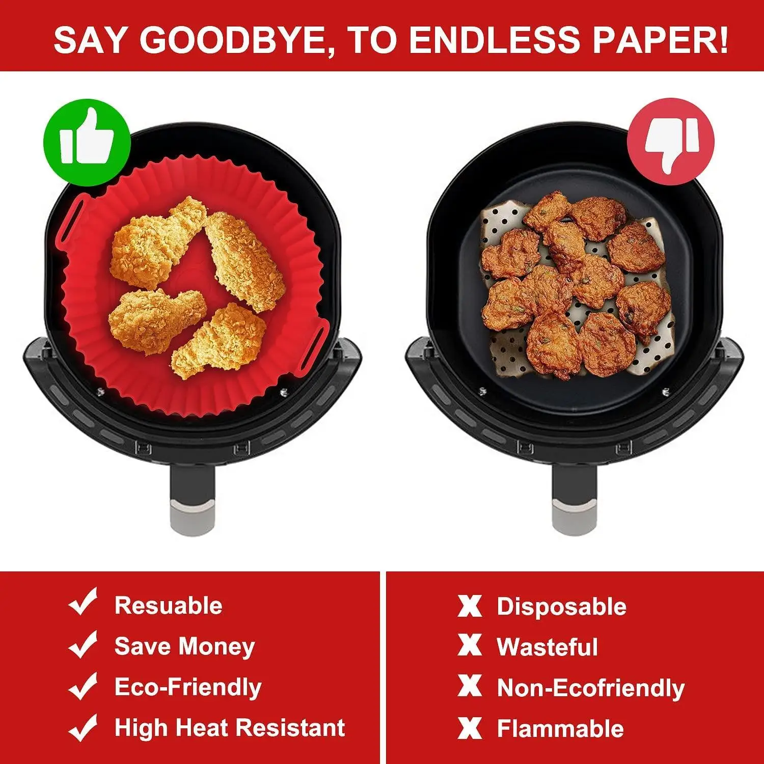 Round Air Fryer Silicone Pot Silicone Foldable Heat Resistant Baking