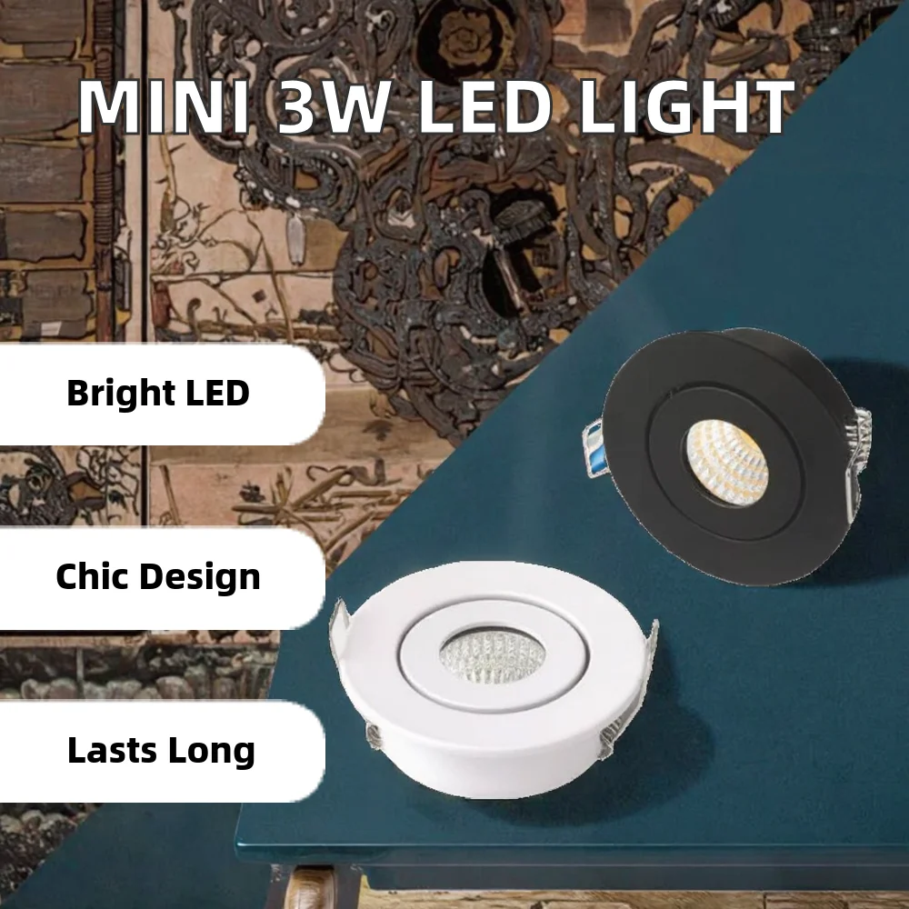 Mini Recessed COB LED Spotlight – 3W, 4000K Natural Light, Silver Aluminum Body (AC85-265V, 30mm Cutout)