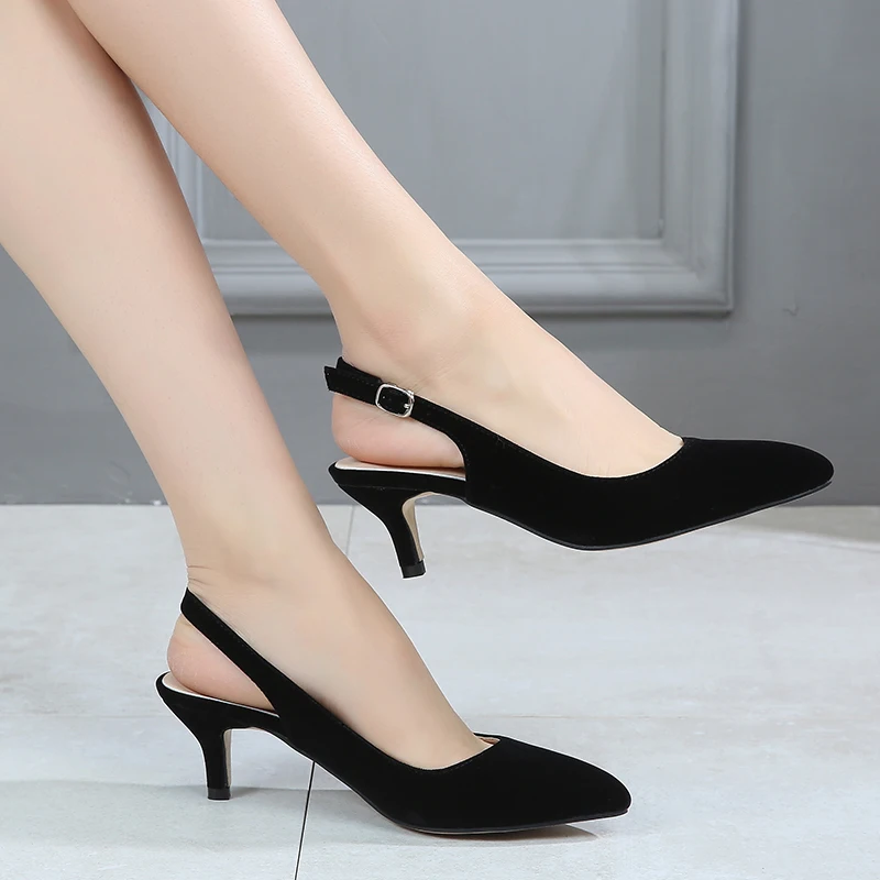 Туфли женские с ремешком на пятке дизайнерская обувь низком каблуке велюр Классическая Летняя для молодых девушек большие