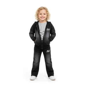 Custom Logo Kids Tracksuit Sweat Suit Unisex Sweat Suits Jogger Set Vintage Full Zip up Hoodies Acid Wash Tracksuit Set Clothing