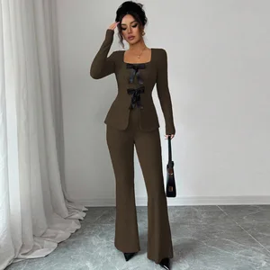 Women's Fashion Clothing New Women's Suit Butterfly Knot Long-sleeved Top Slim Fit Leisure Long Pants Women's Office Suit