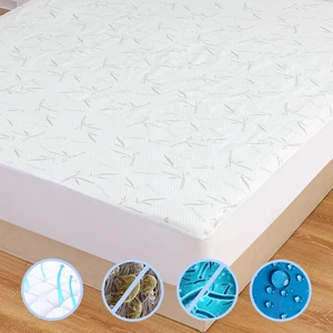 Customized Queen/King Bed Bamboo Eco-Friendly Breathable Mattress Cover Cooling Waterproof Deep Pocket Mattress Protector