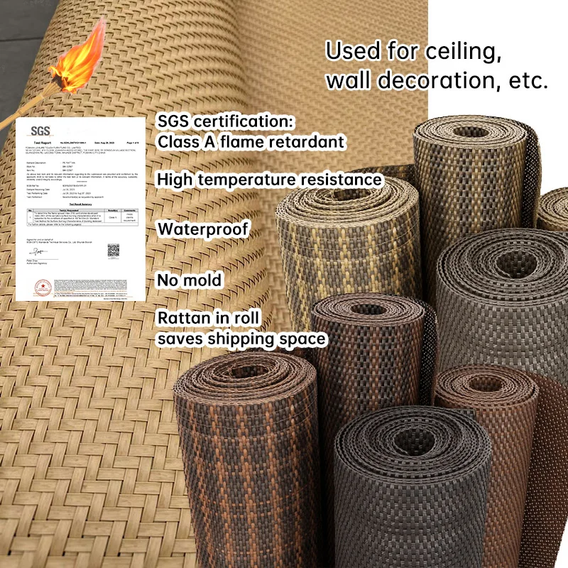 LTR  Weave Artificial Synthetic Rattan Panel Weaving Rattan Sheet for Installation on Ceiling Decoration with Aluminum Frame