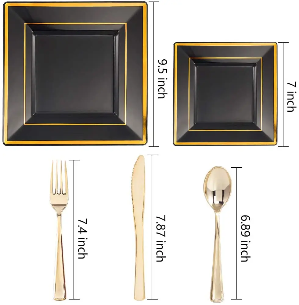 Bst Black Square Wedding Plates Plastic,Restaurant Premium Disposable