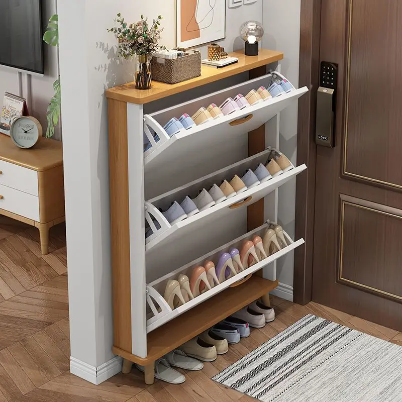 Large Capacity Ultra-Thin Modern Design Metal Vertical Shoe Rack Multi-Layer Entrance Door Wall Cabinet White Shoe Cabinet