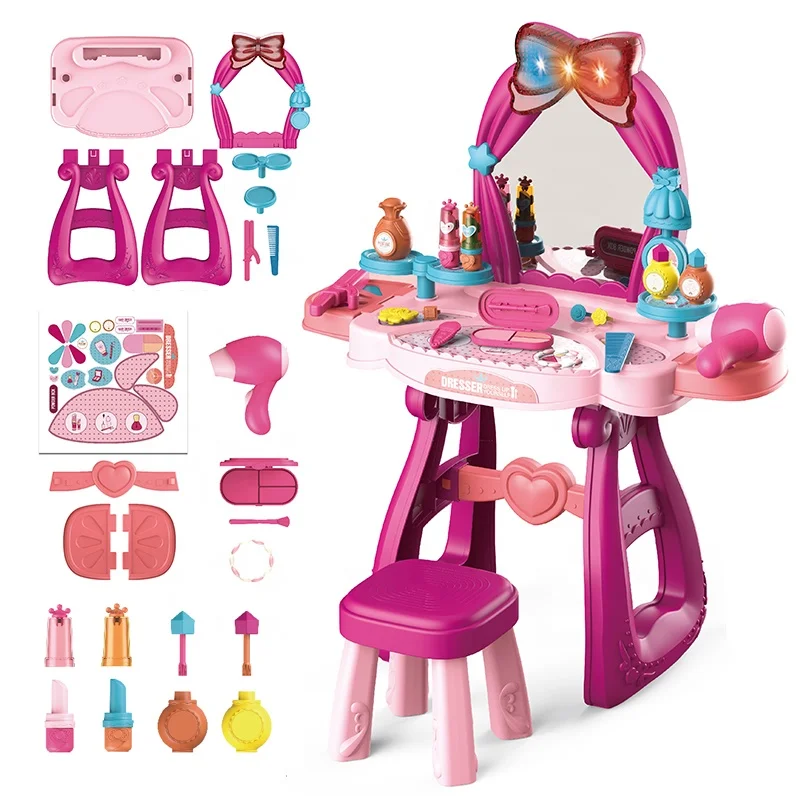 Роскошный светлый музыкальный туалетный столик игрушечный макияжный стол красивая игрушка набор для макияжа