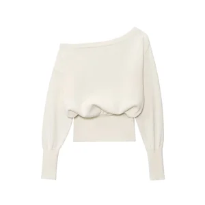 2025 Autumn Solid Color Loose Pullover Women's Vintage Elegant Fashion Off-Shoulder Knit Top Quick Dry Breathable Trending